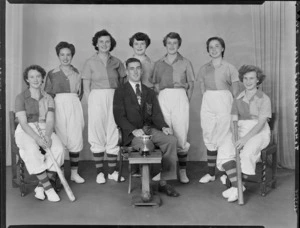Johnsonville Softball Club, 1954-1955 women's team with trophy, runners up junior championship