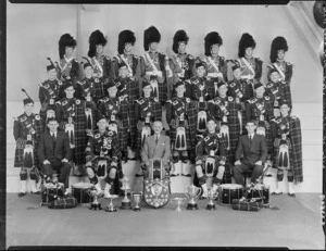 City of Wellington Highland Pipe Band, New Zealand Champions with trophies