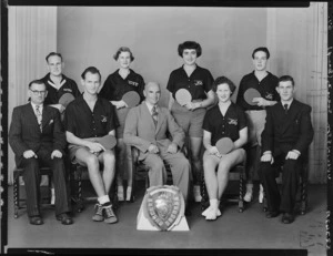 Wellington Society for the Deaf table tennis team with shield