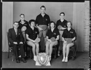 Wellington Society for the Deaf table tennis team with shield