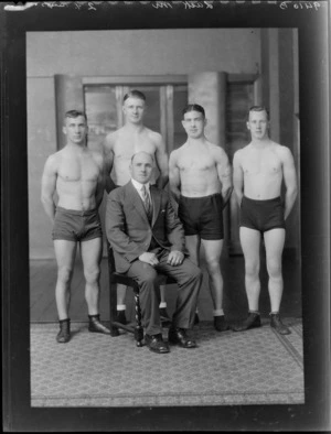 Unidentified wrestlers with Mr J Lack