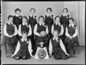 Bank of New South Wales, women's basketball team with cup and shield
