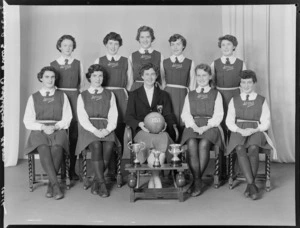 Soma women's basketball team with tophies