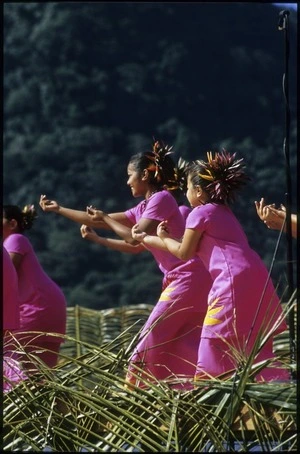American Samoan school children dancing at Utulei during the 10th Festival of Pacific Arts, Pago Pago, American Samoa