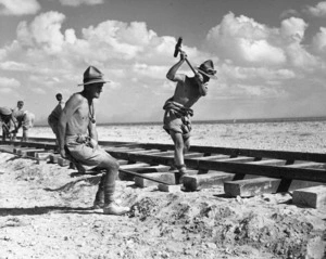 World War II New Zealand Railway Construction Company working in the desert, North Africa