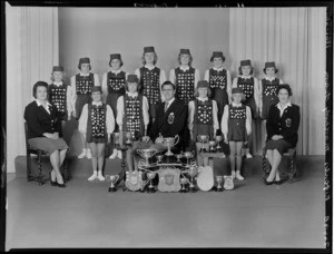 Regents Midget marching team, with trophies