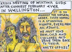 Doyle, Martin, 1956- :Krisis meeting of weather gods after sunniest February ever in Wellington... 4 March 2013