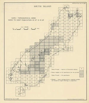 NZMS 1 topographical series index to sheet publication as at 15-12-69. South Island [electronic resource] / drawn by the Department of Lands & Survey.