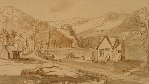 [Hodgkins, William Mathew] 1833-1898 :Logging totara. Robinson's Bay, Akaroa [March 1868]