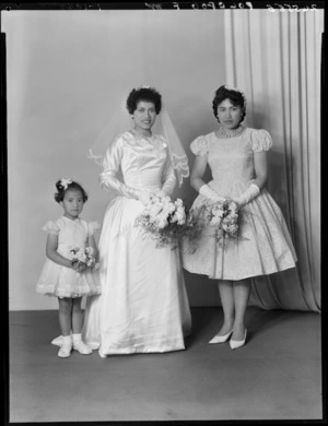 Unidentified bride and attendants, probably Pulefou family wedding