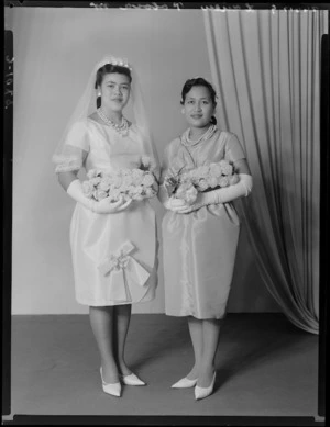 Unidentified bride and [bridesmaid] probably Laulu family wedding