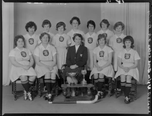 Wellington Technical College Old Girls' Hockey Club, senior A, with trophies
