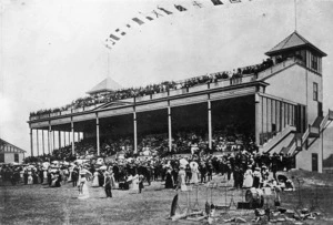 Grandstand and crowd at the Trentham Racecourse