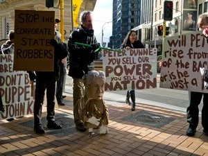 Stop asset sales puppet protest, Wellington, June 2012