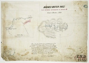 Public Works Department :Waimea water race, plan shewing extension of Branch B [ms map]. 1874.