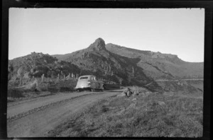 Car on dirt road, Banks Peninsula, Canterbury