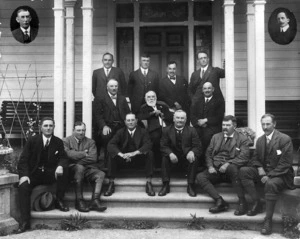 Management and directorate of the Wairarapa Farmers Co-operative Association Ltd taken at Caselberg House - Photograph taken by Albert Edward Winzenberg
