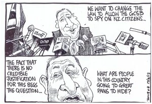 Scott, Thomas, 1947- :"We want to change the law to allow GCSB to spy on NZ citizens..." 17 April 2013