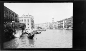 Hotel Casa Petrarca and gondolas alongside, with the Bridge of Sighs in the background, Venice, Italy