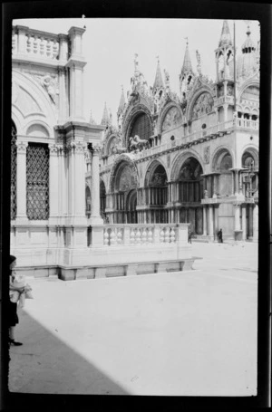 Side front view of the Basilica San Marco, with the four bronze horses, St Mark's Square, Venice, Italy