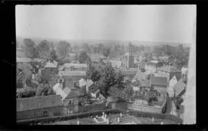 Elevated view of a village, probably taken from St Lawrence church tower, Winslow, Aylesbury Vale district, Buckinghamshire, England