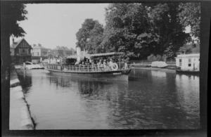 Passenger boat 'Marlow', on the River Thames, including houses and trees in the background, between London and Oxford, England