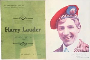 Grand Opera House (Wellington) : Harry Lauder, commencing Saturday, Sept[ember] 5th, 1914. Sole direction. J & N Tait. [Programme cover]. 1914.