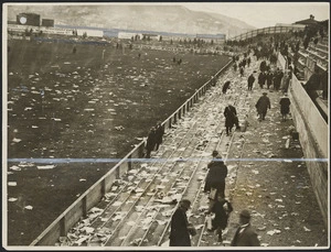 Scene at Athletic Park, Wellington, after a rugby match