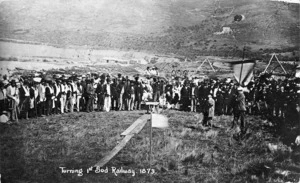 Turning the first sod for the railway line in Oamaru