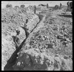New Zealand World War 2 soldiers digging a trench, El Alamein area, Egypt