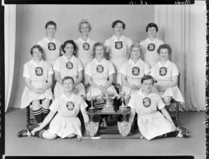 Wellington Technical College Old Girls Hockey Club, senior A team of 1959 with trophies