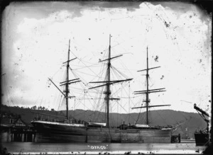Sailing ship Otago, berthed, probably at Port Chalmers