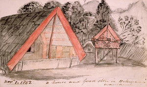 Taylor, Richard, 1805-1873 :A house and food store in Hikurangi, Wanganui. Nov[ember] 1, 1852.