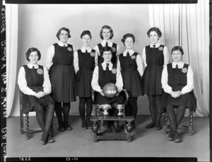 Bank of New South Wales, [Wellington?] women's basketball team of 1959, with trophies