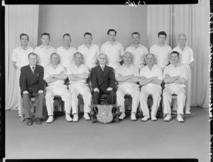 Kilbirnie, Wellington, RSA cricket team with trophy shield