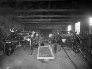 Carriages inside a workshop
