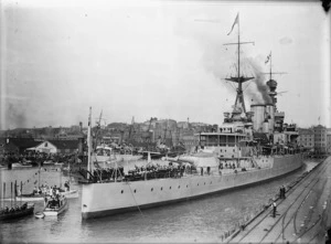 Battlecruiser HMS Renown in Waitemata Harbour, Auckland, during the visit of the Prince of Wales
