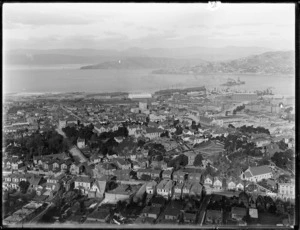 Part 2 of a 3 part panorama looking over Thorndon, Wellington, and towards the harbour