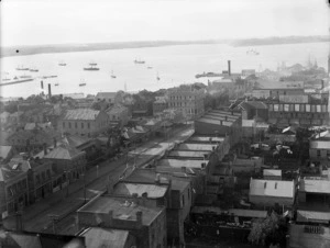 Part 1 of a 8 part panorama of Auckland, looking down over Hobson Street from St Matthew's Church