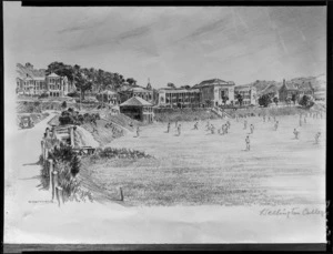 Photograph of an undated pencil drawing of Wellington College drawn by Marmaduke Matthews