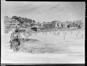 Photograph of an undated pencil drawing of Wellington College drawn by Marmaduke Matthews