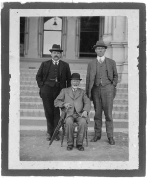 Group portrait of Henare Kaihau, Tame Haereroa Parata, and Frank Herbert Phillips