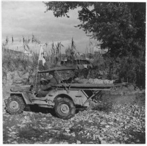 New Zealand stretcher jeep near Sangro River, Italy, during World War 2