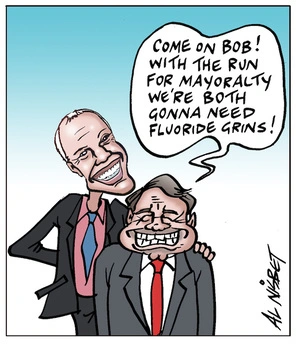 "Come on Bob! With the run for mayoralty we're both gonna need fluoride grins!" 30 June 2010