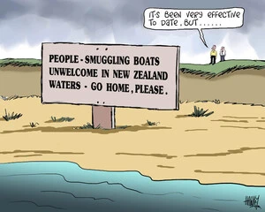 People-smuggling boats unwelcome in New Zealand waters. Go home, please. "It's been very effective to date, but..." 7 July 2010