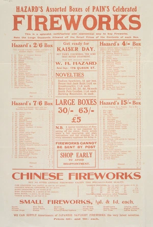 Hazard's assorted boxes of Pain's celebrated fireworks. [1909 or 1915].