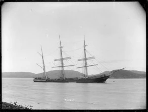 The barque Ranee listing in Otago Harbour, after suffering damage to her prow.
