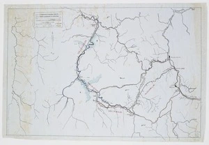 Glanville, E. C., fl. 1947 :Plan of proposed railway route being from Gisborne to Opotiki [ms map]. Surveyed by E.C. Glanville, 21st. April 1947.