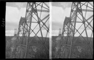 Steel pylons of viaduct under construction on the Napier-Wairoa rail line