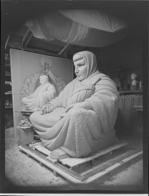 Sculpture and marquette in artist's workshop